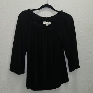 Black crinkle ruffle scoop neck top